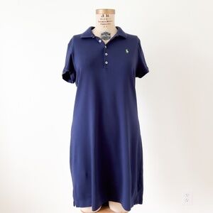 Ralph Lauren Blue Label Navy Blue Polo Dress with Green Embroidered Pony Size XL